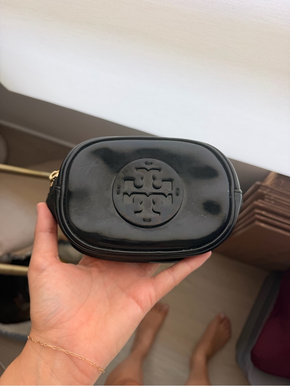 Tory Burch Black Patent Logo mini Cosmetic Case